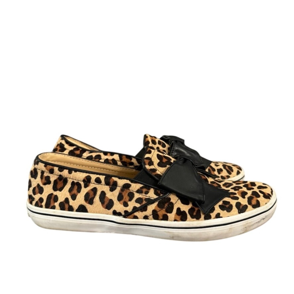 Kate Spade Leopard Calf Hair Bow Slip On Sneakers Brown Black Animal Print 10